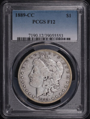Obverse of this 1889-CC Morgan Dollar PCGS F-12
