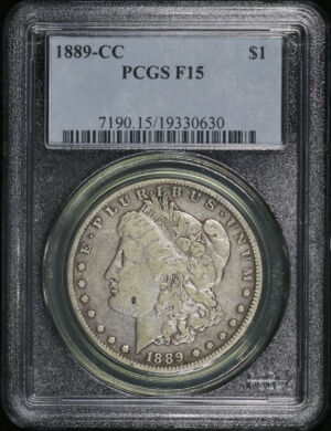 Obverse of this 1889-CC Morgan Dollar PCGS F-15