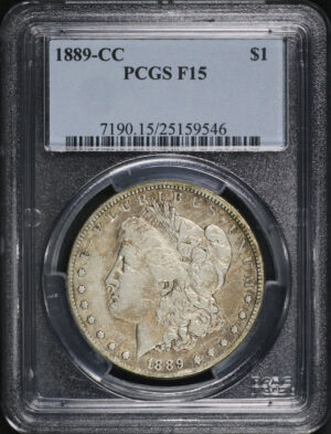 Obverse of this 1889-CC Morgan Dollar PCGS F-15