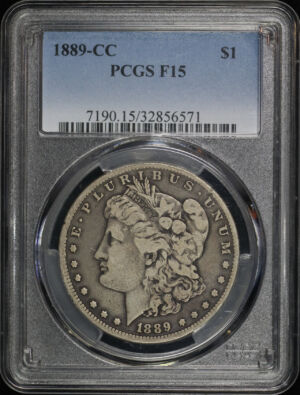 Obverse of this 1889-CC Morgan Dollar PCGS F-15