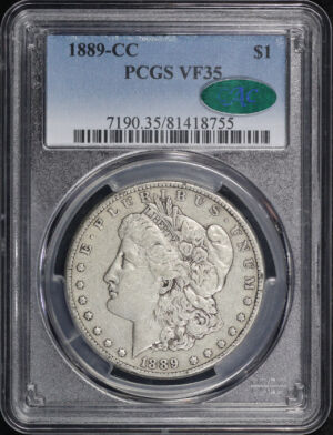 Obverse of this 1889-CC Morgan Dollar PCGS VF-35 CAC
