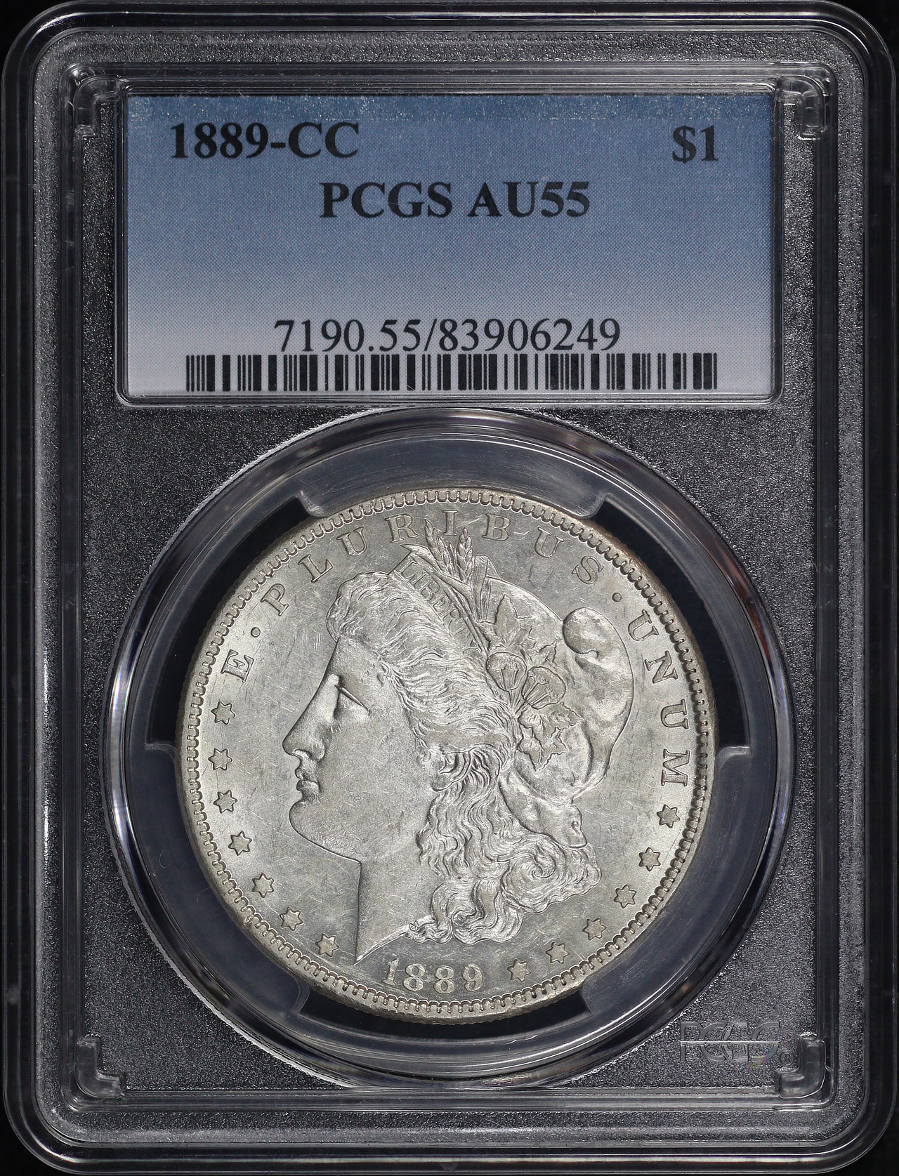 Obverse of this 1889-CC Morgan Dollar PCGS AU-55