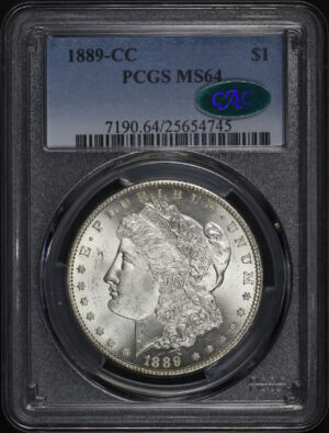 Obverse of this 1889-CC Morgan Dollar PCGS MS-64 CAC (pop 5/2 with CAC approval)