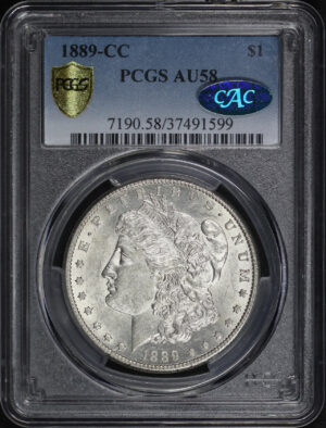 Obverse of this 1889-CC Morgan Dollar PCGS AU-58 CAC