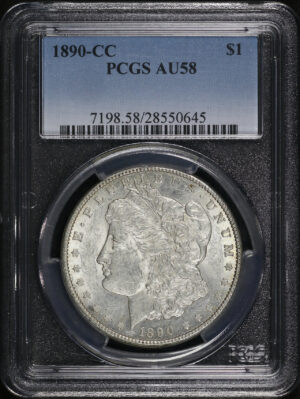 Obverse of this 1890-CC Morgan Dollar PCGS AU-58