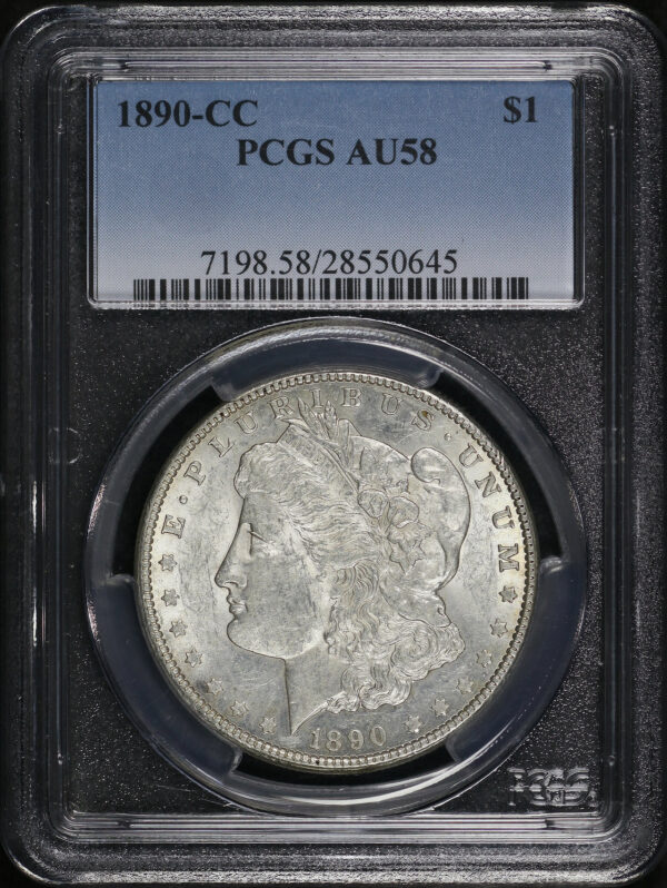 Obverse of this 1890-CC Morgan Dollar PCGS AU-58
