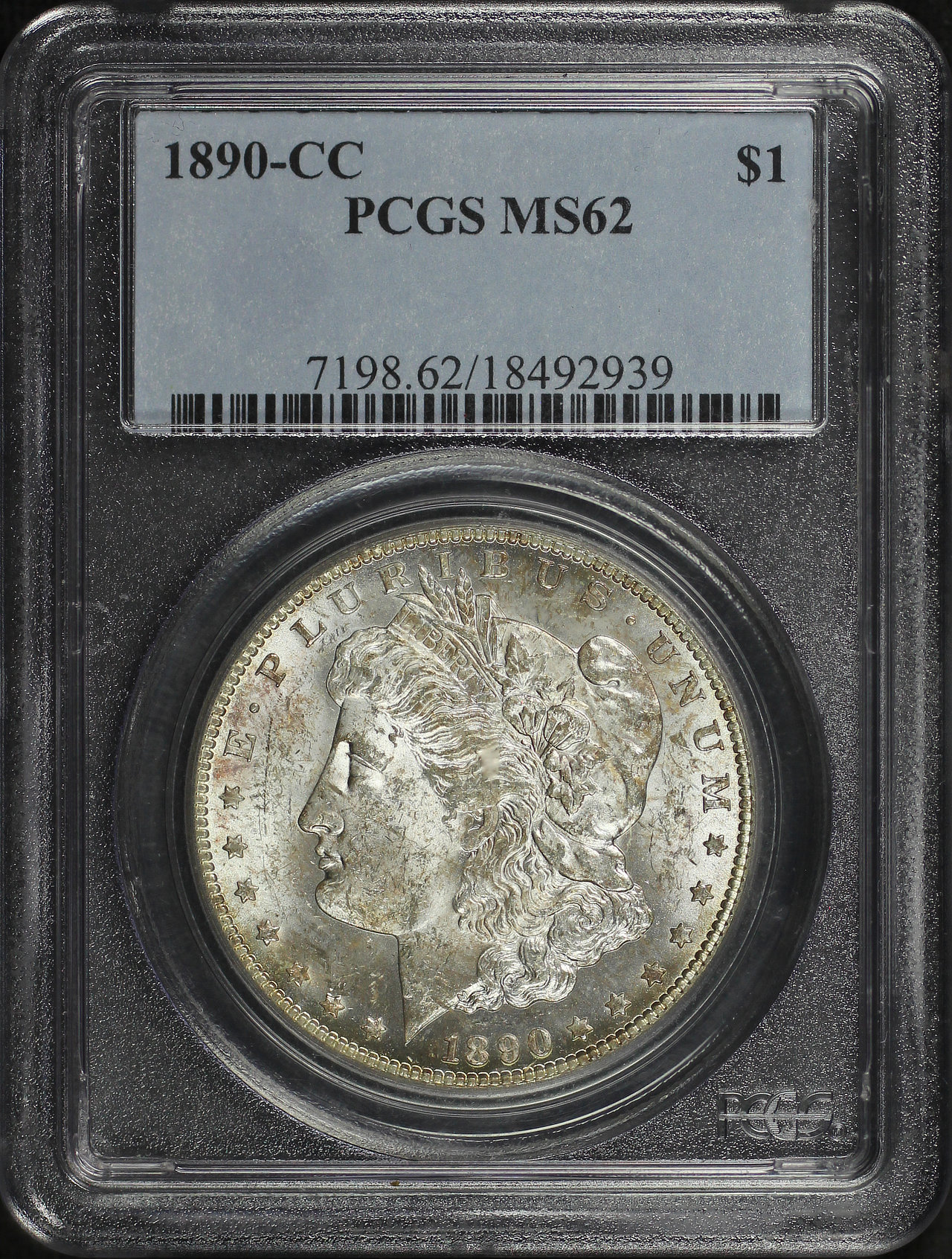 Obverse of this 1890-CC Morgan Dollar PCGS MS-62