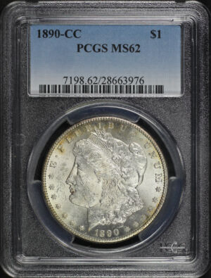 Obverse of this 1890-CC Morgan Dollar PCGS MS-62