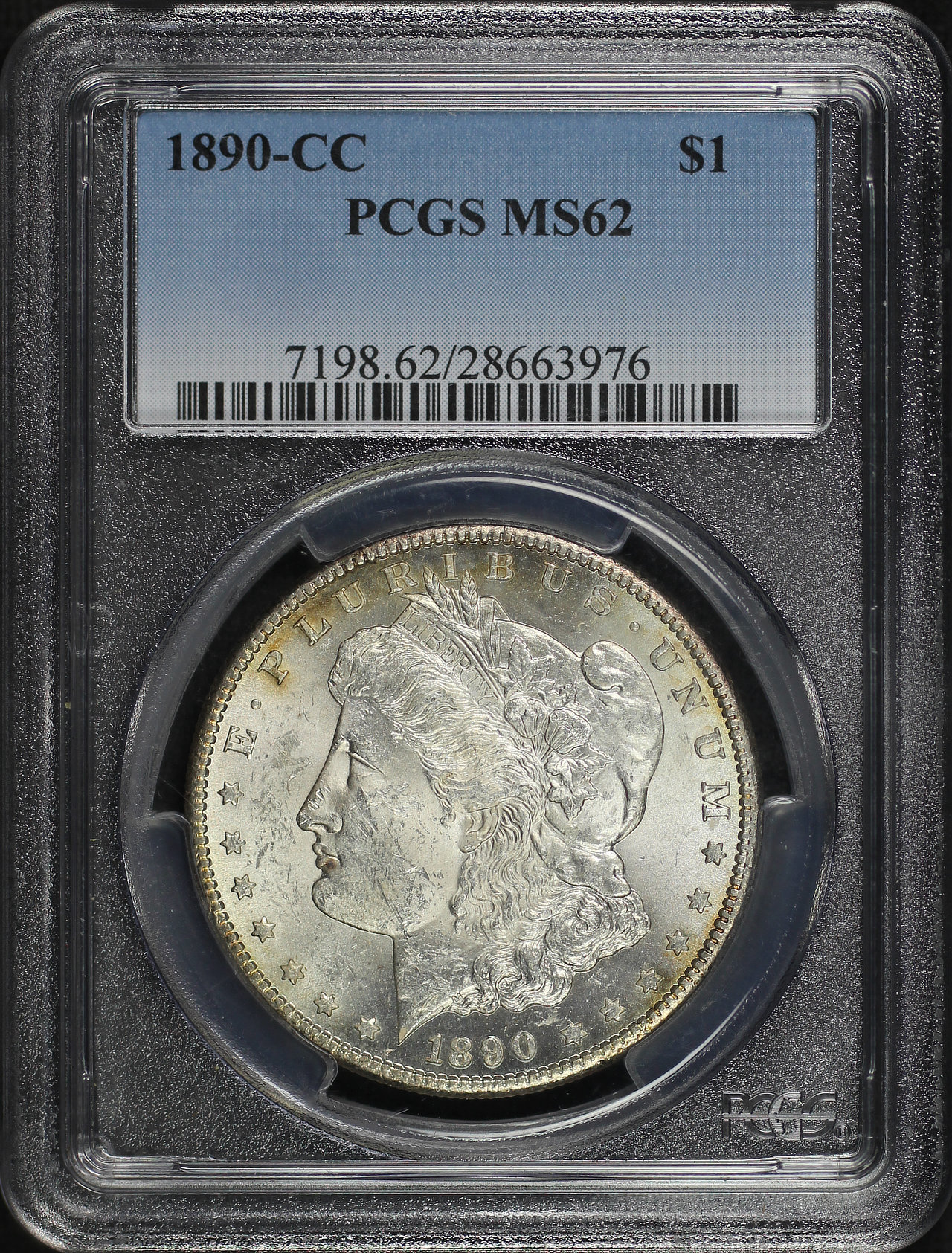 Obverse of this 1890-CC Morgan Dollar PCGS MS-62