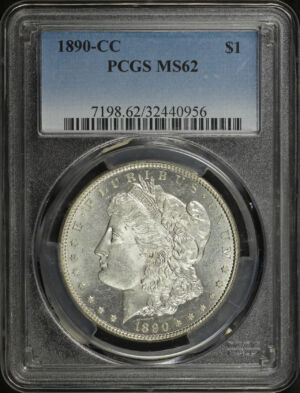 Obverse of this 1890-CC Morgan Dollar PCGS MS-62