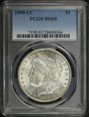 Obverse of this 1890-CC Morgan Dollar PCGS MS-65