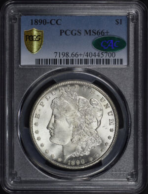 Obverse of this 1890-CC Morgan Dollar PCGS MS-66+ CAC (Top Pop!)
