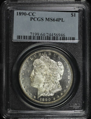 Obverse of this 1890-CC Morgan Dollar PCGS MS-64 PL