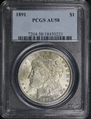 Obverse of this 1891 Morgan Dollar PCGS AU-58