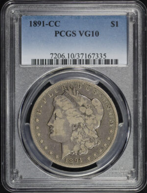 Obverse of this 1891-CC Morgan Dollar PCGS VG-10