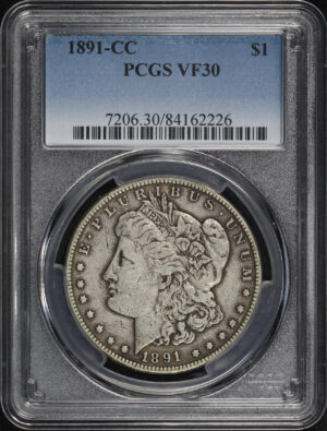 Obverse of this 1891-CC Morgan Dollar PCGS VF-30