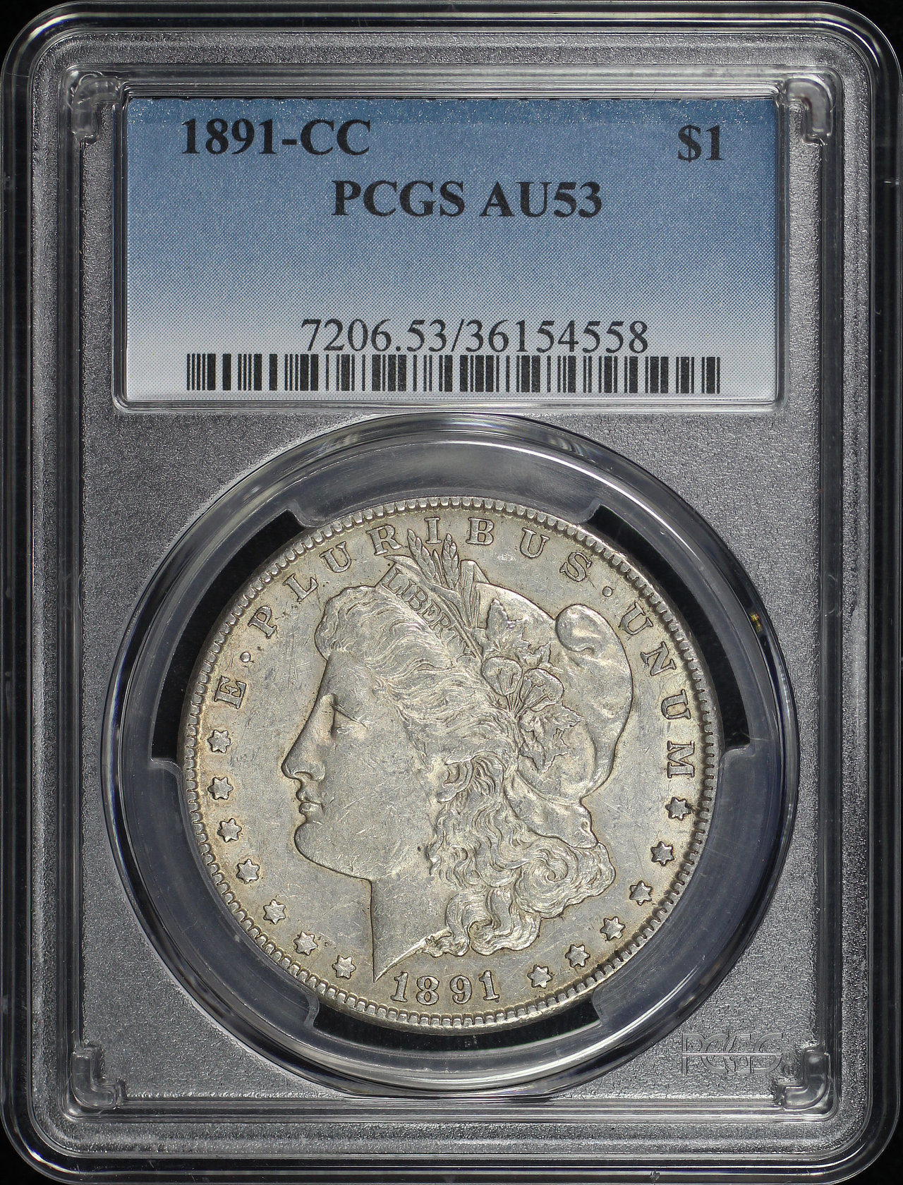 Obverse of this 1891-CC Morgan Dollar PCGS AU-53