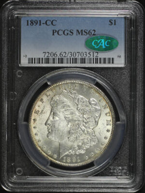 Obverse of this 1891-CC Morgan Dollar PCGS MS-62 CAC