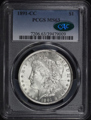 Obverse of this 1891-CC Morgan Dollar PCGS MS-63 CAC