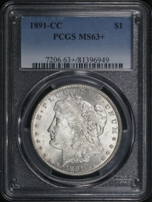 Obverse of this 1891-CC Morgan Dollar PCGS MS-63+
