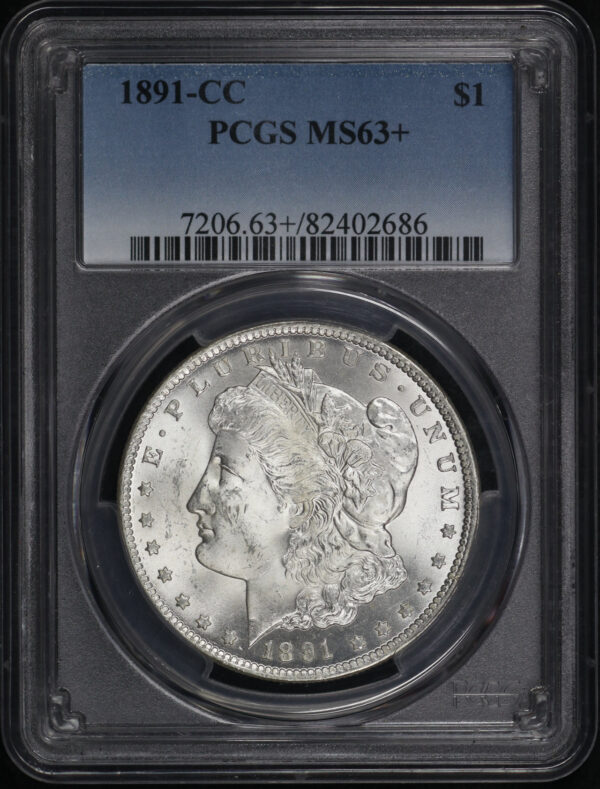 Obverse of this 1891-CC Morgan Dollar PCGS MS-63+