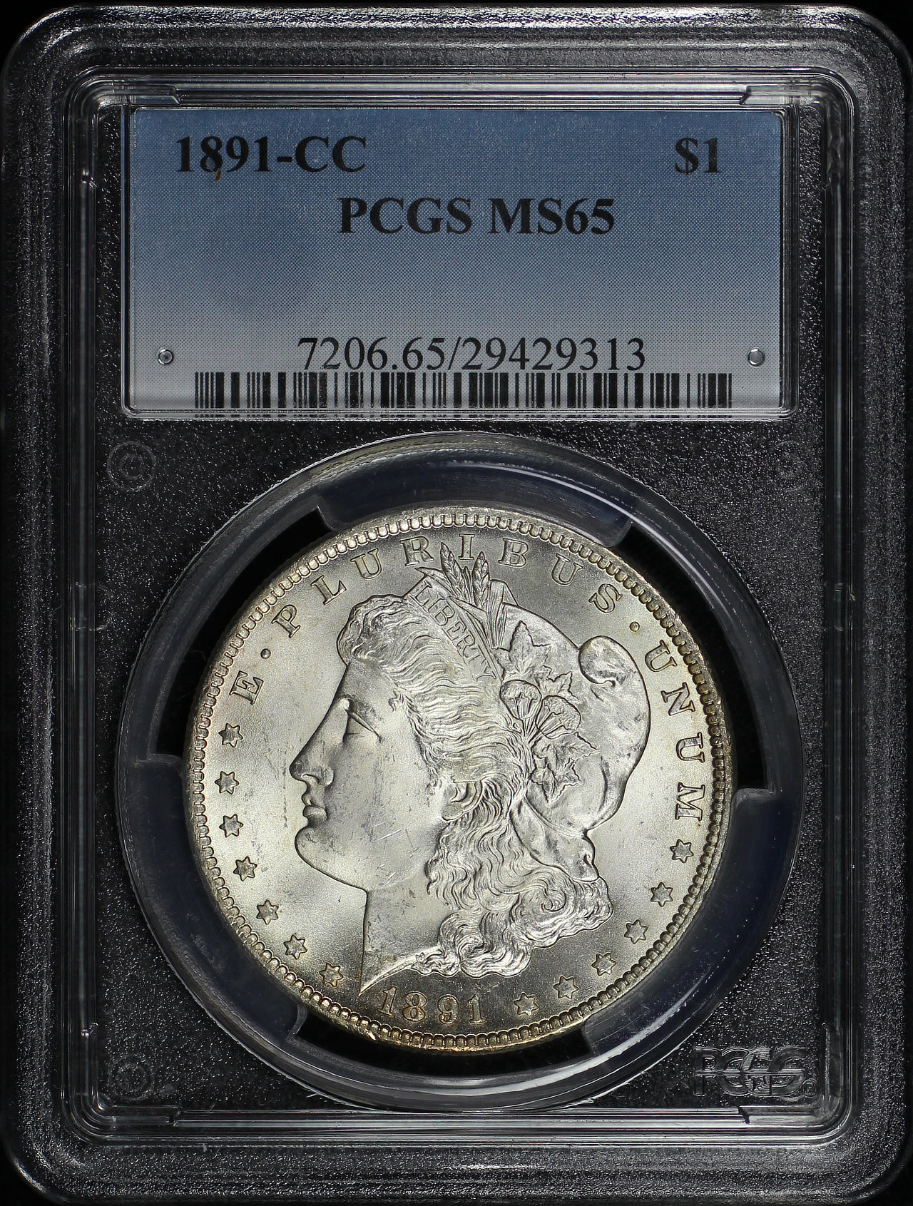 Obverse of this 1891-CC Morgan Dollar PCGS MS-65