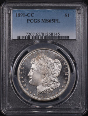 Obverse of this 1891-CC Morgan Dollar PCGS MS-65 PL
