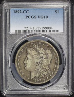 Obverse of this 1892-CC Morgan Dollar PCGS VG-10