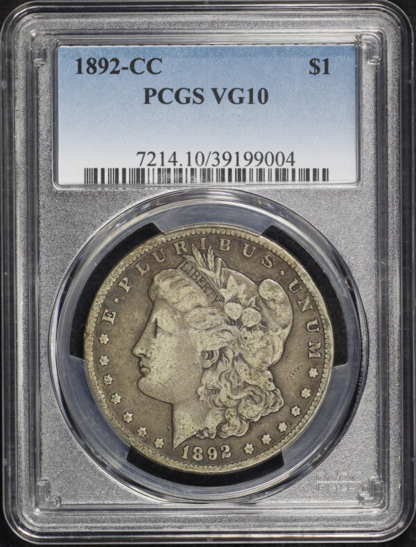 Obverse of this 1892-CC Morgan Dollar PCGS VG-10