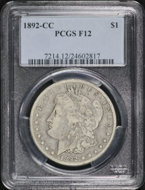 Obverse of this 1892-CC Morgan Dollar PCGS F-12