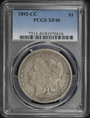 Obverse of this 1892-CC Morgan Dollar PCGS XF-40