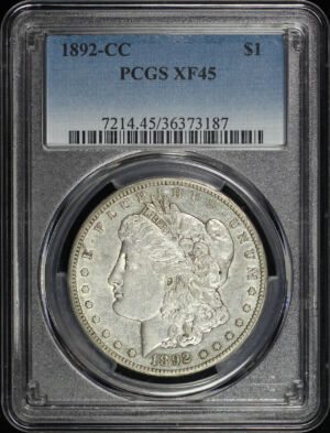 Obverse of this 1892-CC Morgan Dollar PCGS XF-45