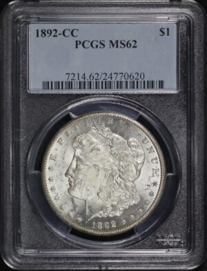 Obverse of this 1892-CC Morgan Dollar PCGS MS-62