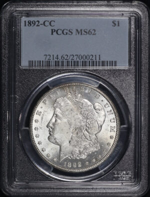 Obverse of this 1892-CC Morgan Dollar PCGS MS-62