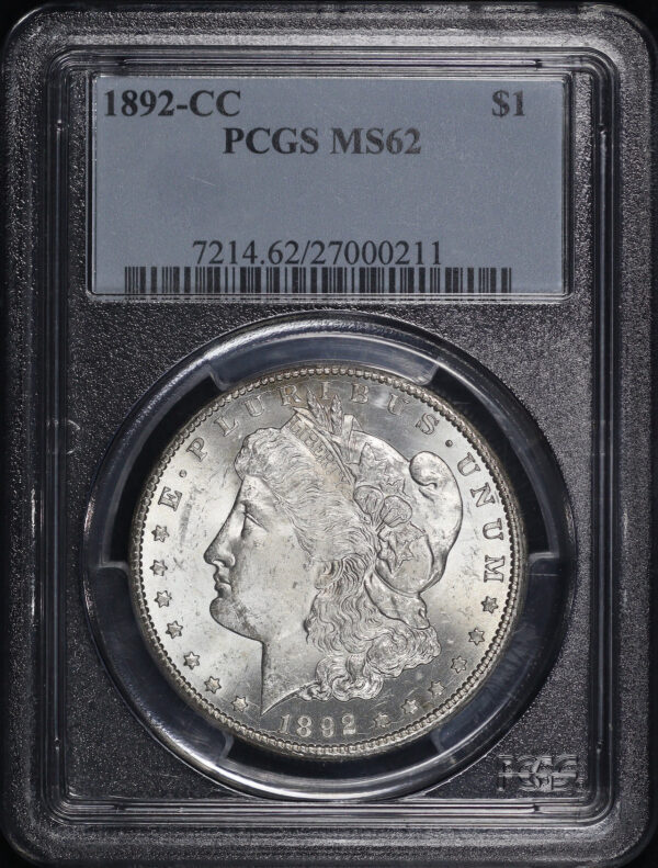 Obverse of this 1892-CC Morgan Dollar PCGS MS-62