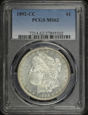 Obverse of this 1892-CC Morgan Dollar PCGS MS-62