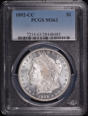 Obverse of this 1892-CC Morgan Dollar PCGS MS-63