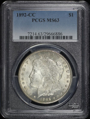 Obverse of this 1892-CC Morgan Dollar PCGS MS-63