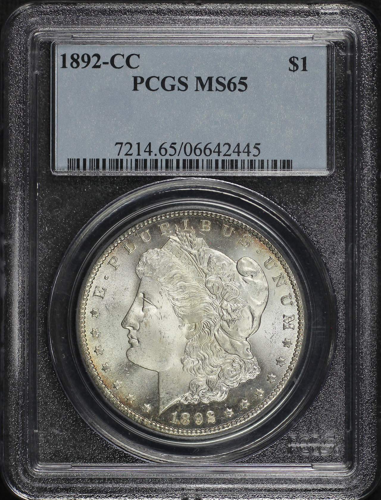 Obverse of this 1892-CC Morgan Dollar PCGS MS-65