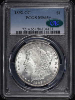 Obverse of this 1892-CC Morgan Dollar PCGS MS-65+ CAC