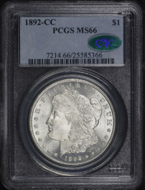 Obverse of this 1892-CC Morgan Dollar PCGS MS-66 CAC (CAC pop 13/2)