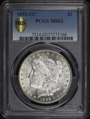 Obverse of this 1892-CC Morgan Dollar PCGS MS-62