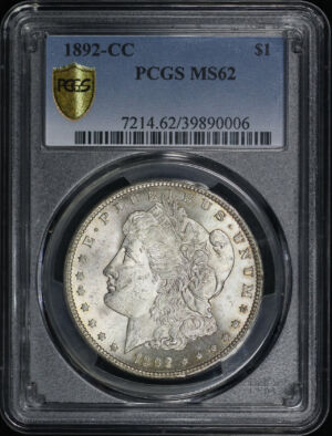 Obverse of this 1892-CC Morgan Dollar PCGS MS-62