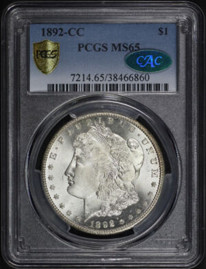 Obverse of this 1892-CC Morgan Dollar PCGS MS-65 CAC