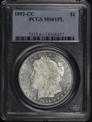 Obverse of this 1892-CC Morgan Dollar PCGS MS-61 PL