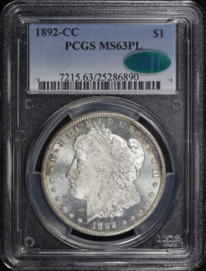 Obverse of this 1892-CC Morgan Dollar PCGS MS-63 PL CAC