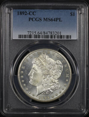 Obverse of this 1892-CC Morgan Dollar PCGS MS-64 PL