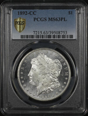Obverse of this 1892-CC Morgan Dollar PCGS MS-63 PL