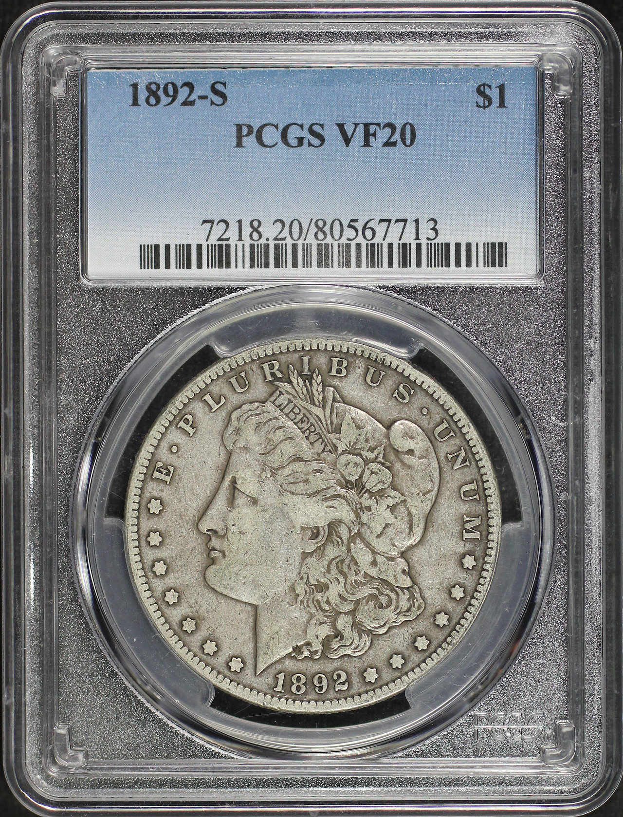 Obverse of this 1892-S Morgan Dollar PCGS VF-20