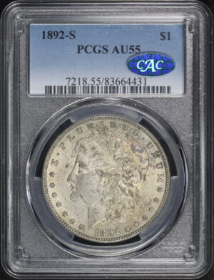 Obverse of this 1892-S Morgan Dollar PCGS AU-55 CAC